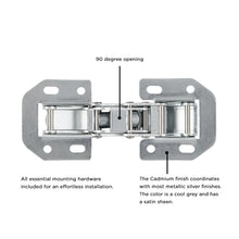 Load image into Gallery viewer, Concealed Hinges Variable Overlay/Inset Frameless Easy On in Cadmium- Hickory Hardware