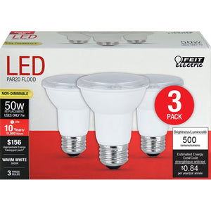 PAR20 LED Light Bulbs, 7 Watts, Non-Dimmable, E26, 500 Lumens 3 Pack