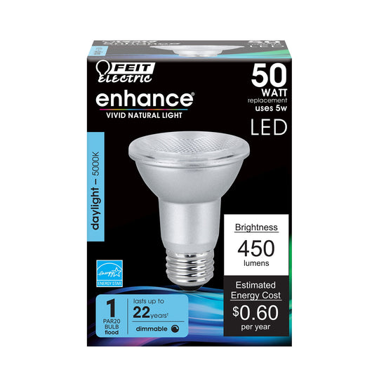 PAR20 LED Light Bulb, 5 Watts, E26, Dimmable, Silver, 450 Lumens, Recessed Lighting