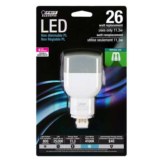 LED PL Lamps, 26W, Vertical Recessed, GX24Q-3 Base 4-Pin, 4100K