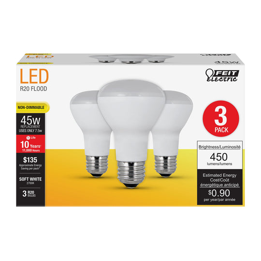 R20 LED Light Bulbs, 7.5 Watts, 450 Lumens, 2700K, Non-Dimmable, Track & Recessed Lighting