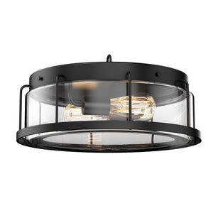 Drum Shape Flush Mount Ceiling Light, Matte Black Finish, Ceiling Lighting Fixture for Kitchen, Hallway, Bathroom, E26 Base