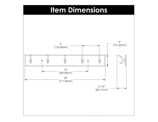 5 Coat & Hat Hook Rail 28 Inch Long - Hickory Hardware