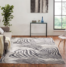 Load image into Gallery viewer, Serengeti Charcoal Zebra 7 ft. 7 in. x 9 ft. 6 in. Animal Print Area Rug