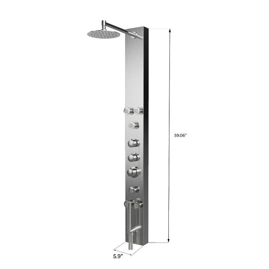 59 In. 6 Jet Stainless Steel Shower panel System With Adjustable Round Rainfall Showerhead, Handheld Shower, Self-Cleaning & Jet Massage Feature