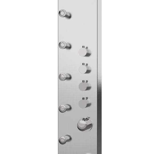 65 in. 6-Jet Stainless Steel Shower Panel System with Fixed Round Rainfall Showerhead & Handheld Shower, Self-Cleaning & Jet Massage Feature