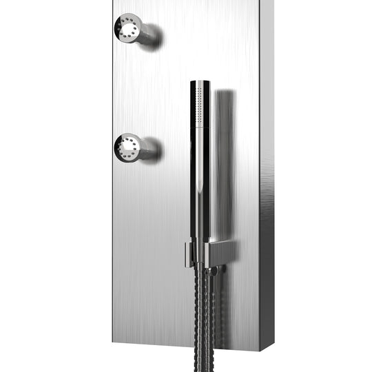 65 in. 6-Jet Stainless Steel Shower Panel System with Fixed Round Rainfall Showerhead & Handheld Shower, Self-Cleaning & Jet Massage Feature