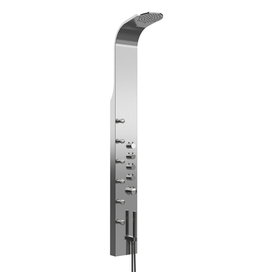 65 in. 6-Jet Stainless Steel Shower Panel System with Fixed Round Rainfall Showerhead & Handheld Shower, Self-Cleaning & Jet Massage Feature