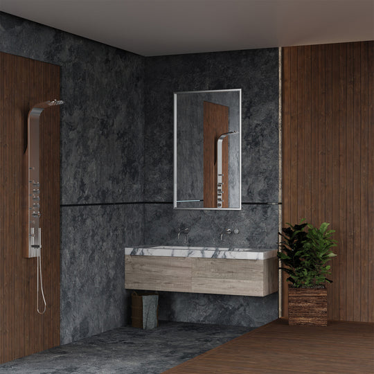 65 in. 6-Jet Stainless Steel Shower Panel System with Fixed Round Rainfall Showerhead & Handheld Shower, Self-Cleaning & Jet Massage Feature