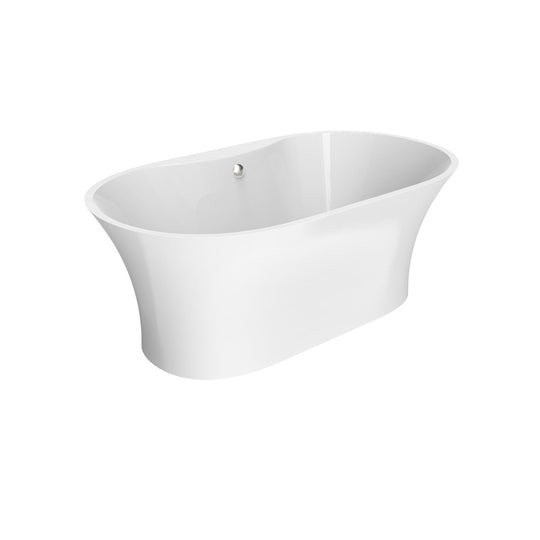 Crystal 59 In. Oval Acrylic Freestanding Soaking Bathtub in Glossy White Chrome-Plated Center Drain & Overflow Cover