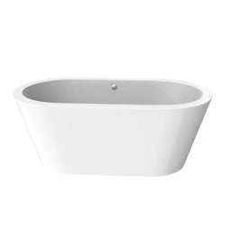 Queen 67 In. Oval Acrylic Freestanding Soaking Bathtub in Glossy White Chrome-Plated Center Drain & Overflow Cover