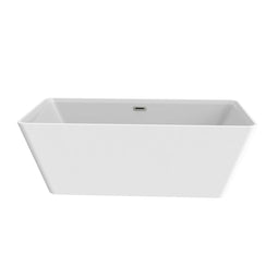 Star 67 In. Rectangular Acrylic Freestanding Soaking Bathtub in Glossy White Chrome-Plated Center Drain & Overflow Cover