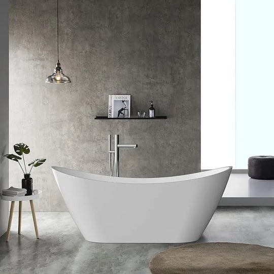 Sky 67 in. Classic Series Acrylic Freestanding Soaking Bathtub in Glossy White with Chrome-Plated Drain Cover & Pop Up-Overflow Hole