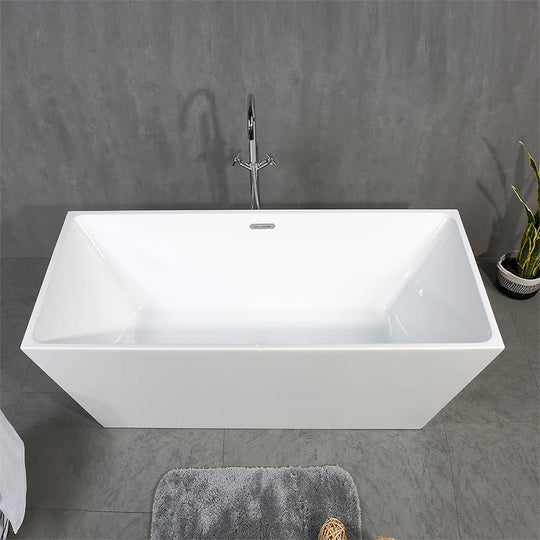 Harmony 59 In. Rectangular Acrylic Freestanding Soaking Bathtub in Glossy White Chrome-Plated Center Drain & Overflow Cover