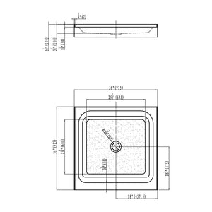 Center Drain Shower Pan - Shower Pan - Single Threshold - 36 X 36 X 5.5