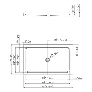 Shower Pan Left Hand Double Threshold - Acrylic and fiberglass - 60 X 36 X 3.5