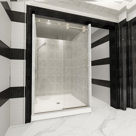 Ivanees Frameless Single Sliding glass Shower Door Barn door Style
