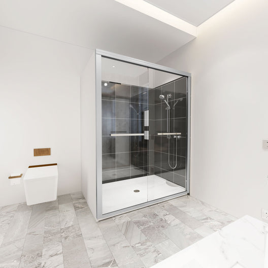 Ivanees Framed dual Sliding glass Shower Door Double Handles -56-60 Inch W x 76 Inch H Smart Adjust