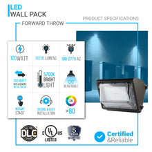 Load image into Gallery viewer, LED Wall Pack Light 120W 5700K Forward Throw 16200LM IP65 Waterproof, 100V - 277V, UL, DLC Listed, Wall Mount Outdoor Security Lighting Fixture