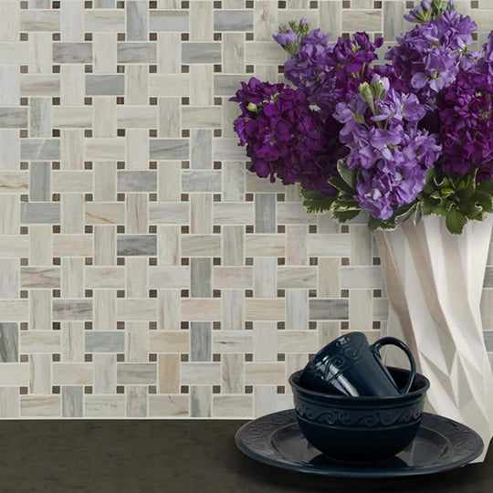 12" X 12" Angora Basketweave Polished Warm White Mosaic Sheet (10SQ FT/CTN)