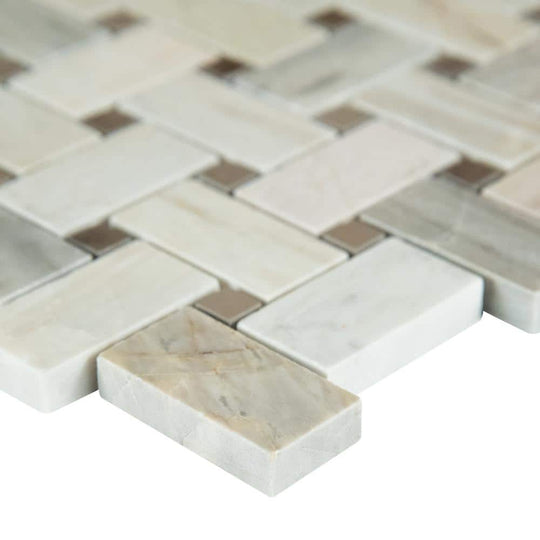 12" X 12" Angora Basketweave Polished Warm White Mosaic Sheet (10SQ FT/CTN)