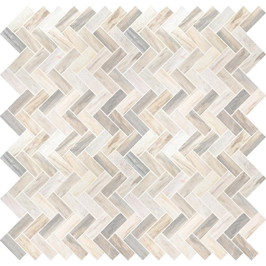 12" X 12" Angora Herringbone Polished Warm White Mosaic Sheet (10SQ FT/CTN)