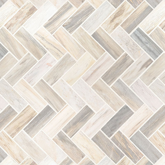 12" X 12" Angora Herringbone Polished Warm White Mosaic Sheet (10SQ FT/CTN)