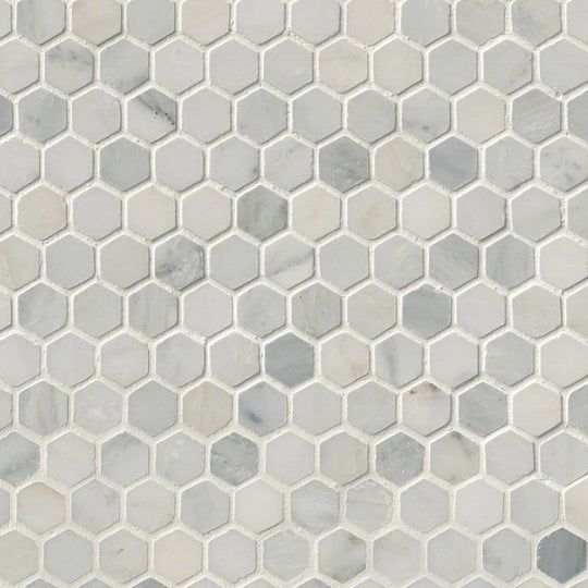 1" X 1" Hexagon Arabescato Carrara Honed White Marble Mosaic Tile (8.9SQ FT/CTN)