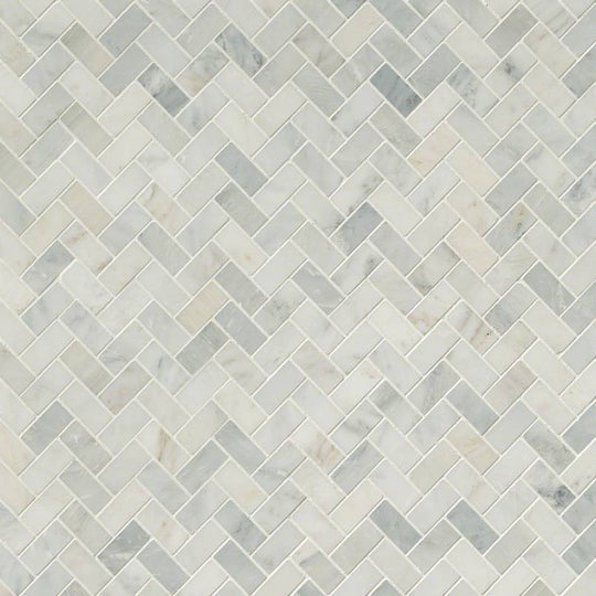 12" X 12" Arabescato Carrara Herringbone Honed Cool White Pattern Mosaic Sheet (9.4SQ FT/CTN)