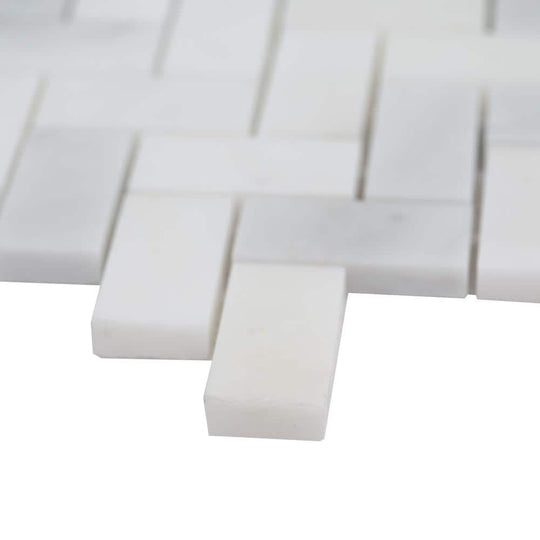 12" X 12" Arabescato Carrara Herringbone Honed Cool White Pattern Mosaic Sheet (9.4SQ FT/CTN)
