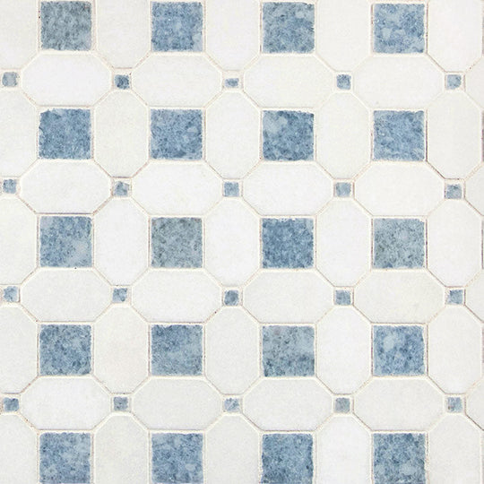 12" X 13" Azula Hatchwork Polished Blue & Cool-White Marble Geometric Mosaic Wall Tile (10SQ FT/CTN)