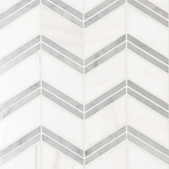 12" X 12" Bianco Dolomite Chevron Polished Chevron Mosaic Sheet (10SQ FT/CTN)