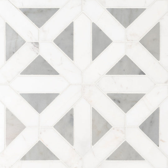 12" X 12" Bianco Dolomite Geometrica Polished White Marble Mosaic Tile (10SQ FT/CTN)