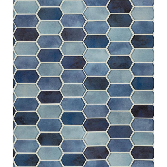 10" X 12" Boathouse Blue Picket Glass Hexagon Mosaic Wall Tile (8.3SQ FT/CTN)