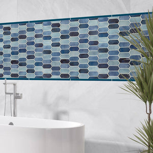 10" X 12" Boathouse Blue Picket Glass Hexagon Mosaic Wall Tile (8.3SQ FT/CTN)