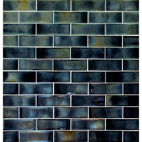 2" X 6" Carbonita Black Glass Subway Brick Wall Mosaic Tile (14.4SQ FT/CTN)