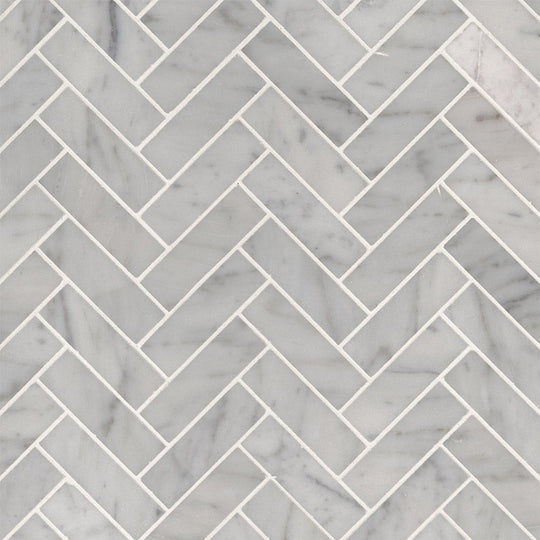 1" X 3" Carrara White Herringbone Polished Marble Mosaic Tile (10SQ FT/CTN)
