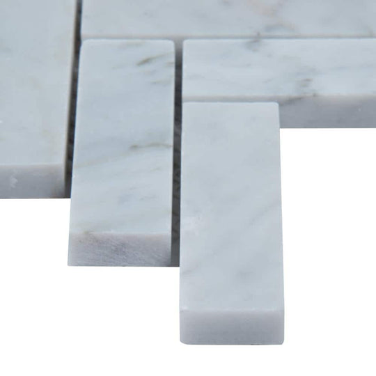 1" X 3" Carrara White Herringbone Polished Marble Mosaic Tile (10SQ FT/CTN)
