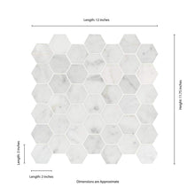 Load image into Gallery viewer, 2&quot; X 2&quot; Hexagon Carrara White Honed Marble Mosaic Wall Tile (9.8SQ FT/CTN)
