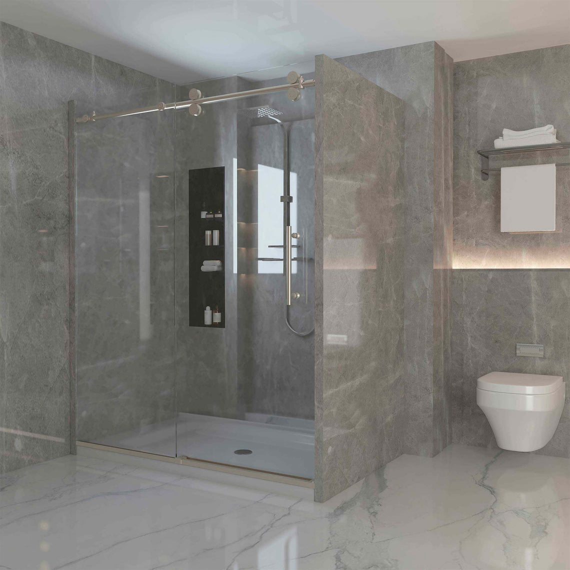 Ivanees Single Sliding Frameless Shower Door 8mm Clear Tempered Glass - Barn Door Style