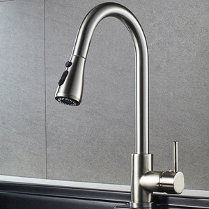 16.92 Inches Single Handle Pull-down Sprayer Kitchen Faucet With Plate, and Brass Body