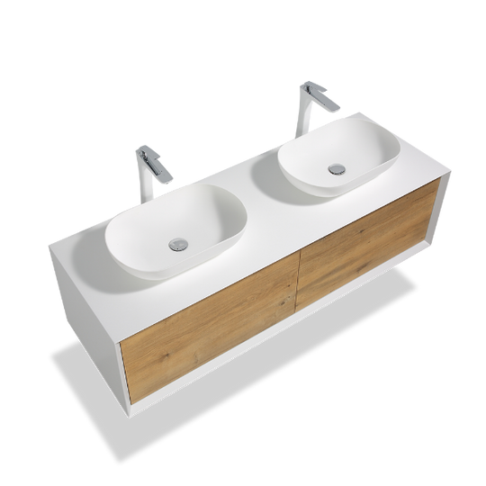 Fiona Wood Floating / Wall Mounted Bathroom Vanity With Acrylic Vessel Sink