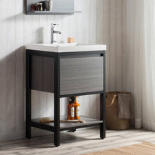 Load image into Gallery viewer, Logon Modern Freestanding Bathroom Vanity With Acrylic Sink, Drawer &amp; Open Shelf Storage