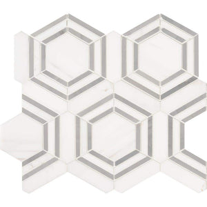 11" X 13" Georama Grigio Polished White Marble Hexagon Floor and Wall Mosaic Tile (9.9SQ FT/CTN)