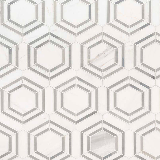 11" X 13" Georama Grigio Polished White Marble Hexagon Floor and Wall Mosaic Tile (9.9SQ FT/CTN)