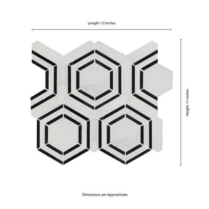11" X 13" Georama Nero Polished Geometric Black Hexagon Mosaic Sheet (9.9SQ FT/CTN)