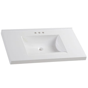 37 Inch Cultured Marble Vanity Top in White with White Sink