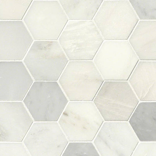 3" X 3" Hexagon Greecian White Polished Mosaic Tile (10.6SQ FT/CTN)