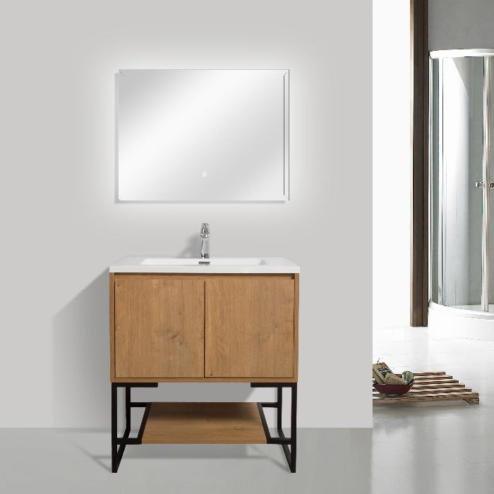 Allen Freestanding Bathroom Vanity With Sink, 2 Doors & Open Shelf Storage