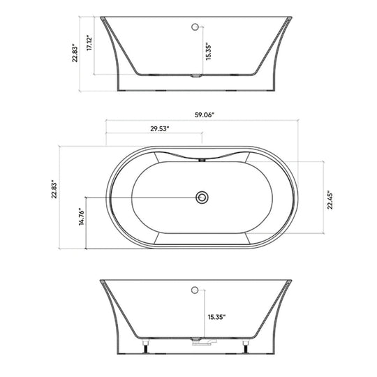 Crystal 59 In. Oval Acrylic Freestanding Soaking Bathtub in Glossy White Chrome-Plated Center Drain & Overflow Cover